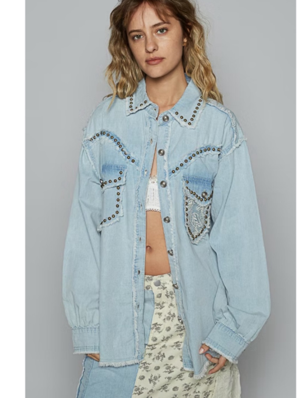 POL Denim shirt with Stud Trim